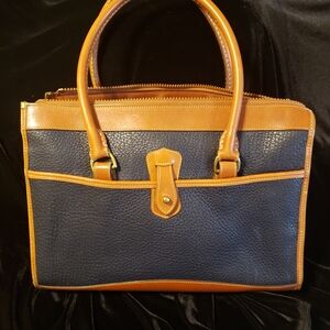 Dooney & Bourke Navy Blue and Tan Leather Shoulder Bag